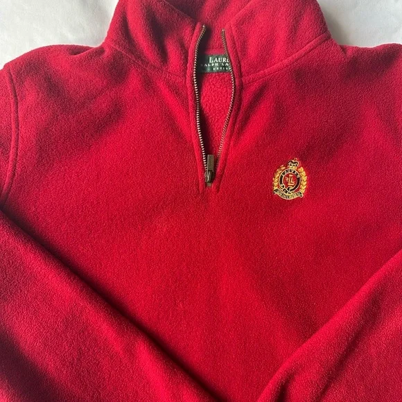VINTAGE Ralph Lauren Zip Pullover‎ 1/4 Zip Fleece Sweater Size Small Petite Red - Picture 3 of 8
